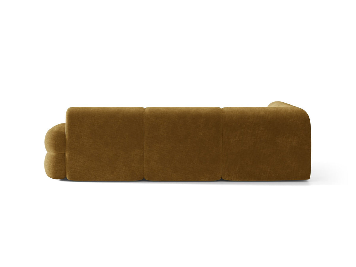 Micadoni Neo Linkes Ecksofa in Dunklem Olivgrün, L-Sofa links mit tiefer Sitzfläche, hoher Rückenlehne und schwarzen Kunststoffbeinen.