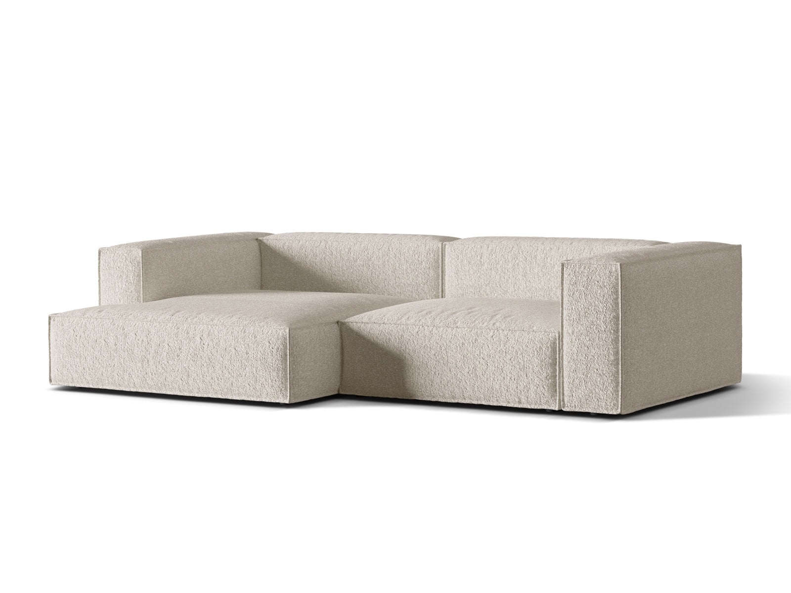 Beige Nuria Boucle Modular Ecksofa links, 4-Sitzer, stilvolles Design von Micadoni, ideal für moderne Wohnräume.