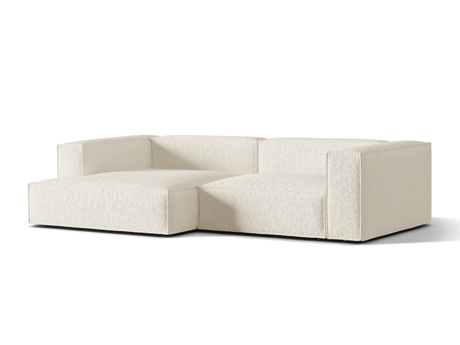 Elegantes Nuria Boucle Ecksofa in Ivory-Monet, 4-Sitzer, linksseitig, ideal für stilvolle Wohnräume, erhältlich bei KAQTU Design AG.