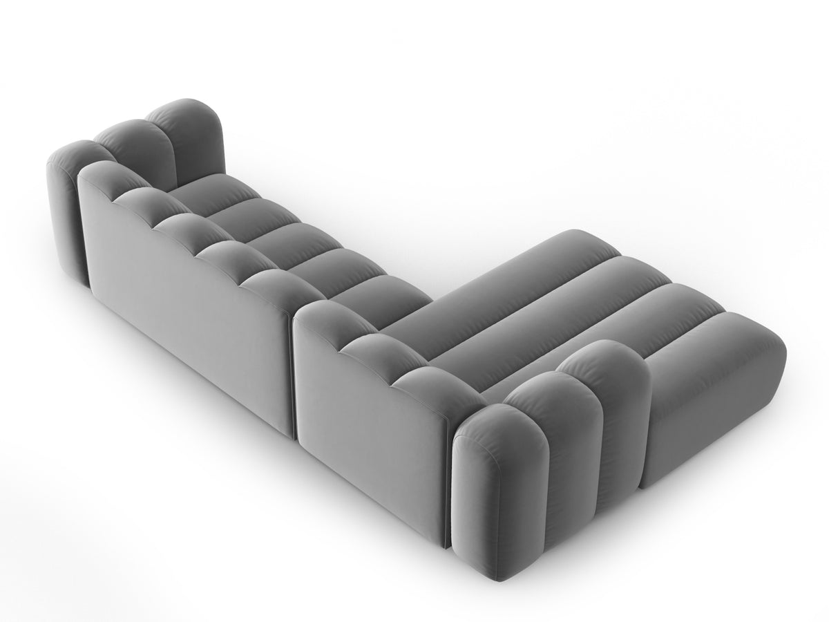 Lupine Velour modulares Ecksofa links 4 Sitzer in Grey-Salvador präsentiert im Onlineshop von KAQTU Design AG. L-Sofa links ist von Micadoni