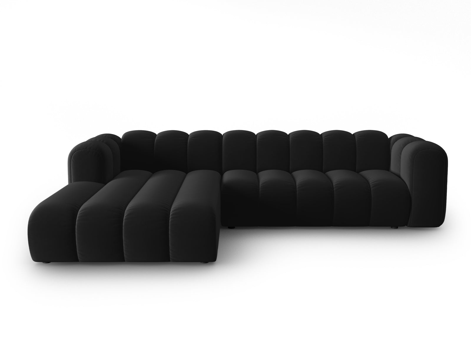 Lupine Velour modulares Ecksofa links 4 Sitzer in Black-Salvador präsentiert im Onlineshop von KAQTU Design AG. L-Sofa links ist von Micadoni