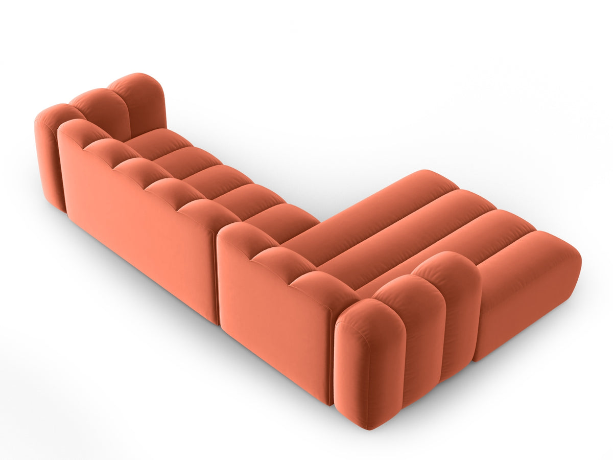 Lupine Velour modulares Ecksofa links 4 Sitzer in Coral-Salvador präsentiert im Onlineshop von KAQTU Design AG. L-Sofa links ist von Micadoni