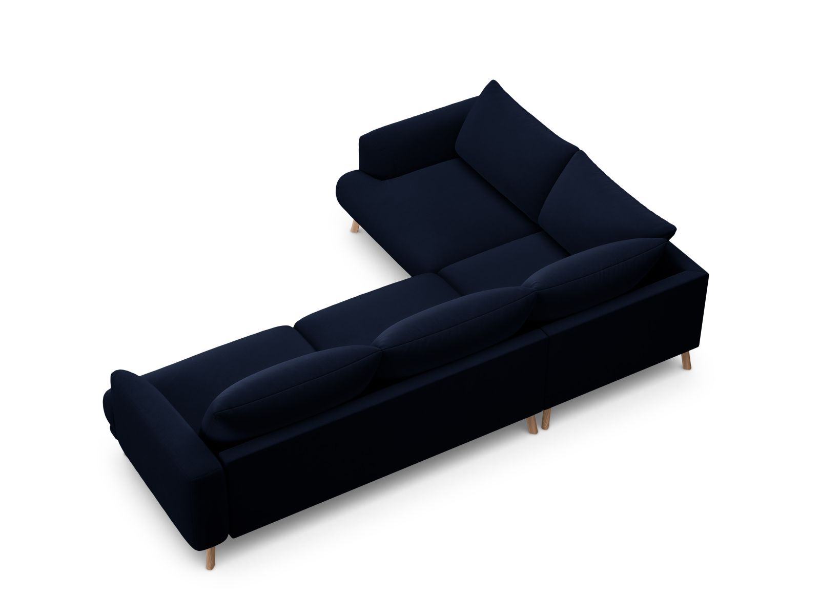 Elegantes 4-Sitzer Ecksofa links Naomi in Royal Blue-Salvador, ideal für stilvolle Wohnräume und entspannte Abende.