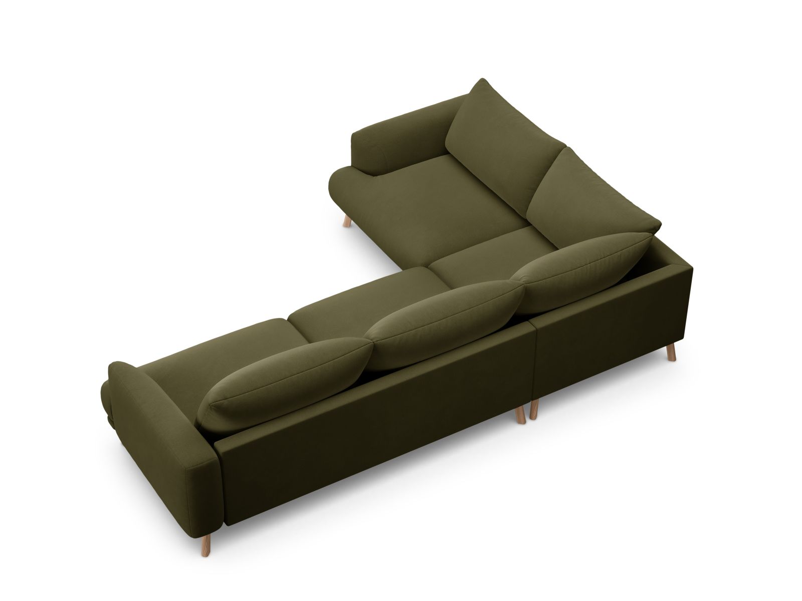 Modernes 4-Sitzer Ecksofa links Naomi in ansprechendem Green-Salvador, ideal für entspannte Stunden und stilvolle Einrichtung.