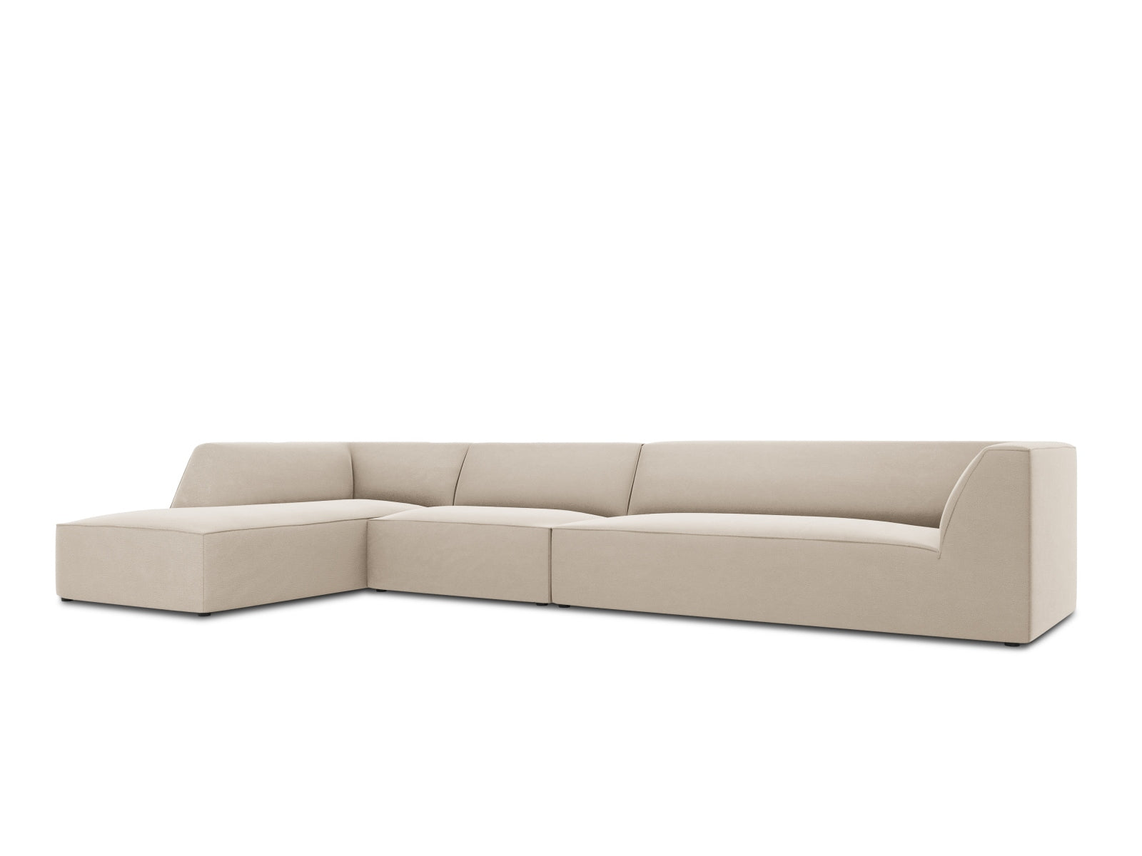 Elegantes, modulares 5-Sitzer Ecksofa in hochwertigem Ruby Velour, linksseitig, ideal für moderne und einladende Wohnräume.