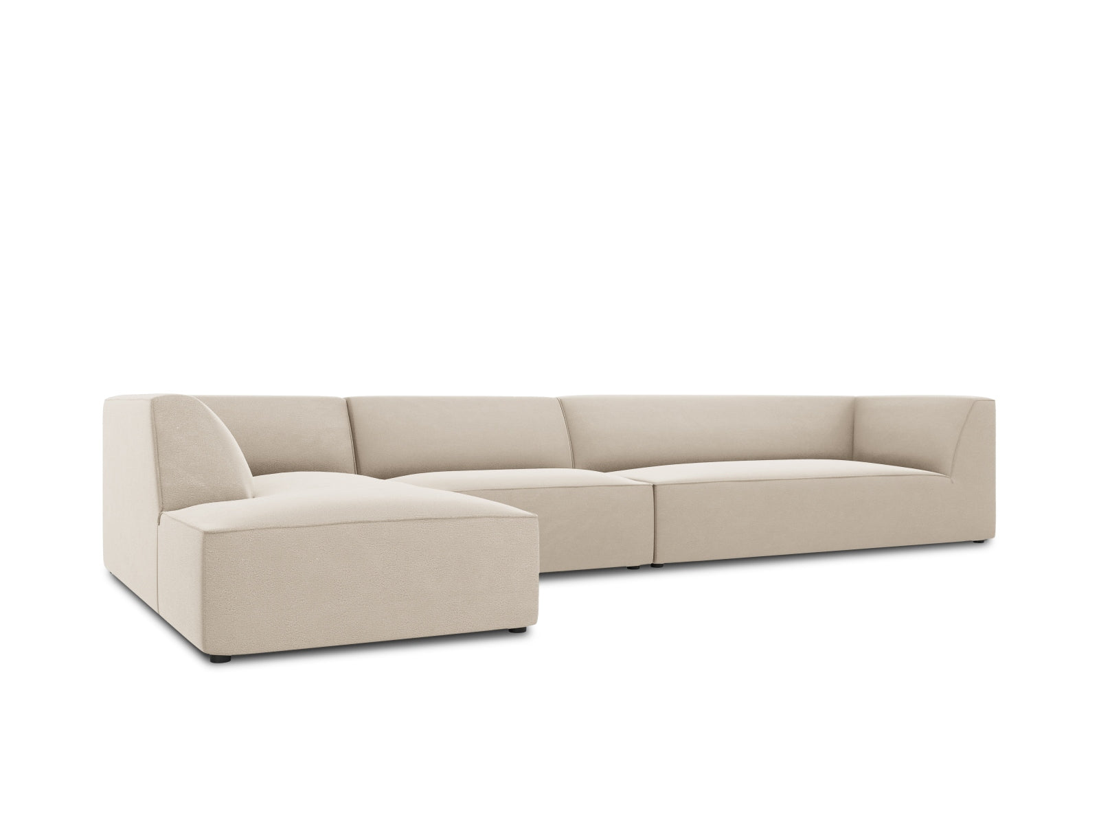 Stylisches, flexibles 5-Sitzer Ecksofa in luxuriösem Ruby Velour, linksseitig, perfekt für zeitgemäße und gemütliche Wohnumgebungen.