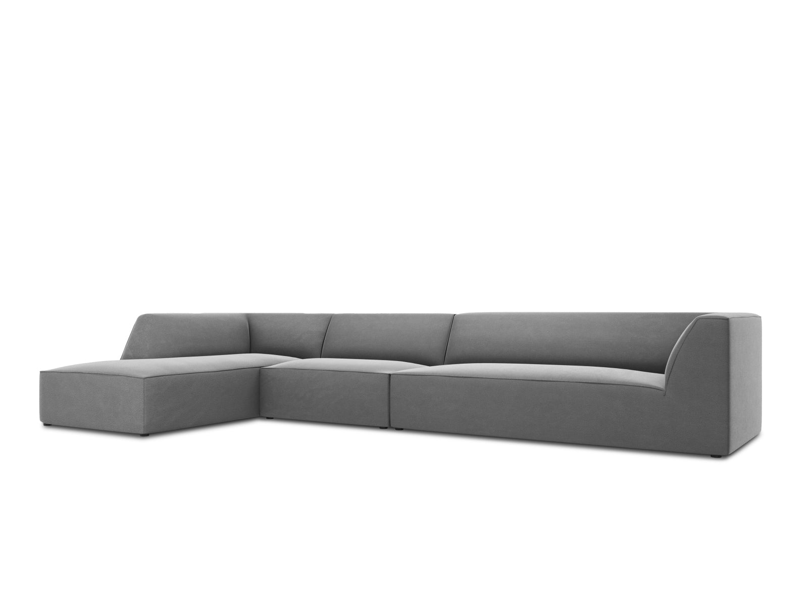 Elegantes modulares Ecksofa in luxuriösem Ruby Velour, linksseitig, ideal für moderne Wohnräume und gemütliche Abende.