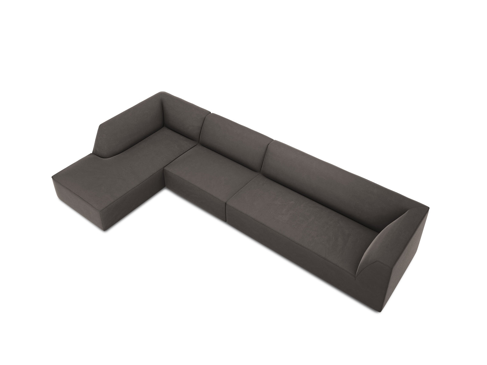 Elegantes, modulares Ecksofa in luxuriösem Ruby Velour, linksseitig, ideal für stilvolle Wohnräume und entspannte Stunden.