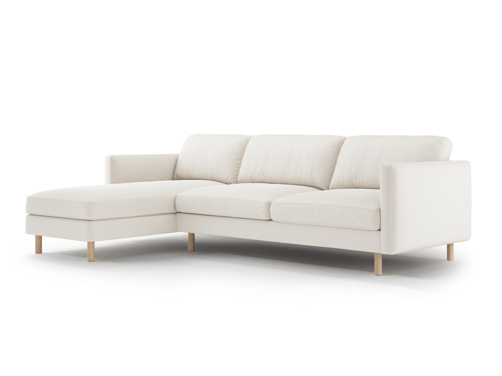 Beige Eden Velour links Ecksofa für 4 Personen von Micadoni, stilvolles Design und komfortable Sitzfläche, ideal für moderne Wohnräume.