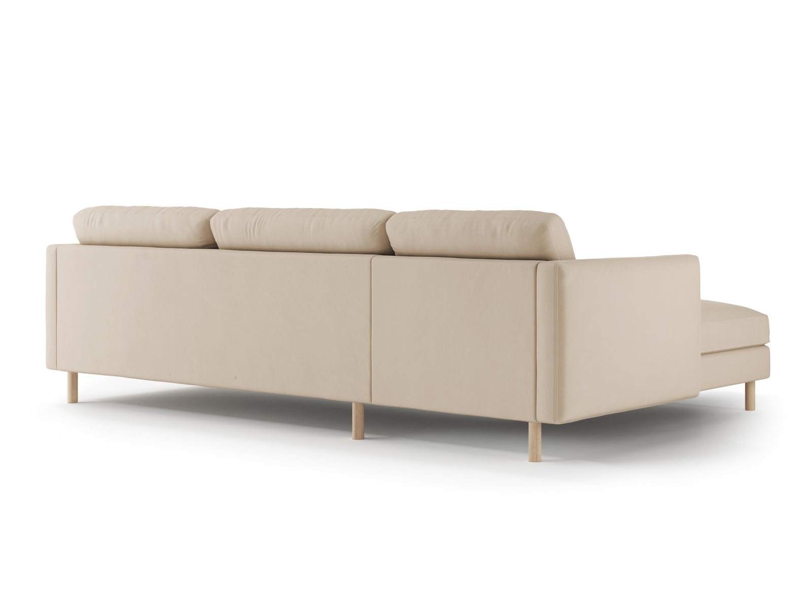 Modernes Eden Velour Ecksofa in zartem Nude, linksseitig, bietet Platz für 4 Personen und verleiht jedem Raum eine elegante Note.