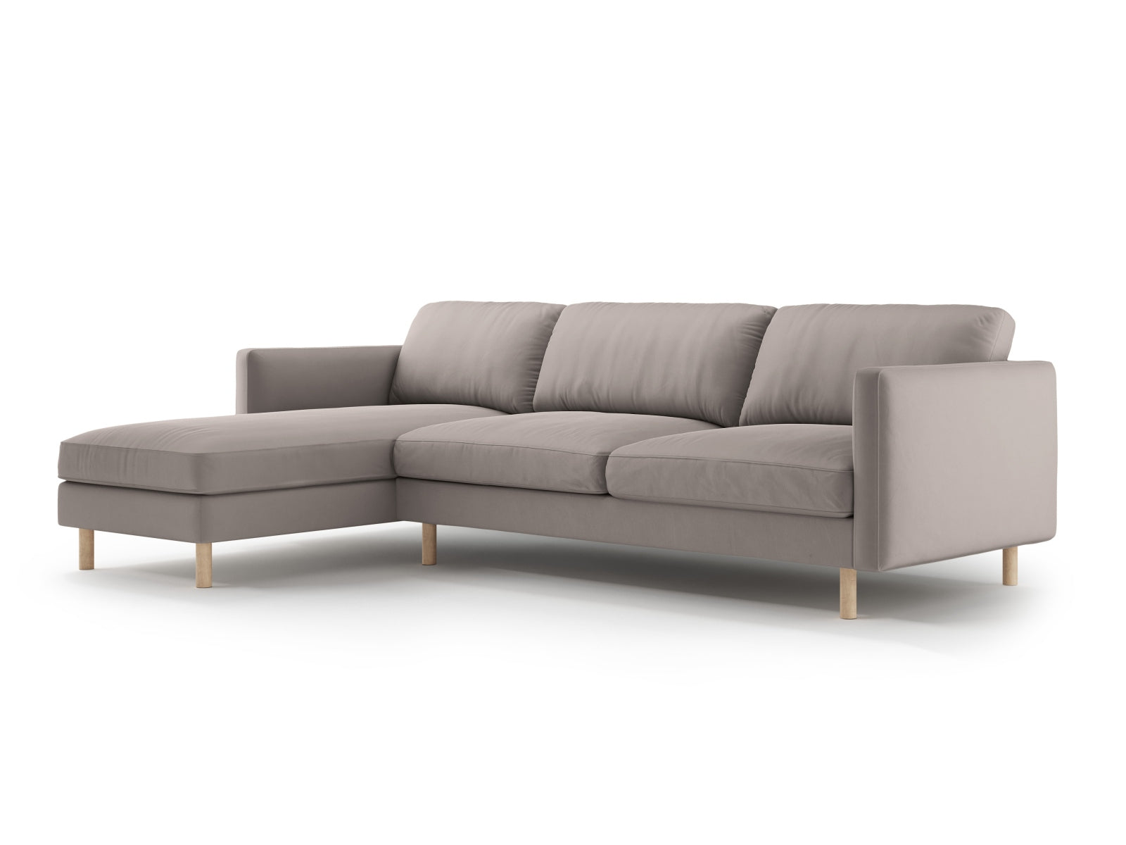 Elegantes Eden Velour links Ecksofa für 4 Personen in warmem Grau, stilvoll und komfortabel, ideal für moderne Wohnräume.