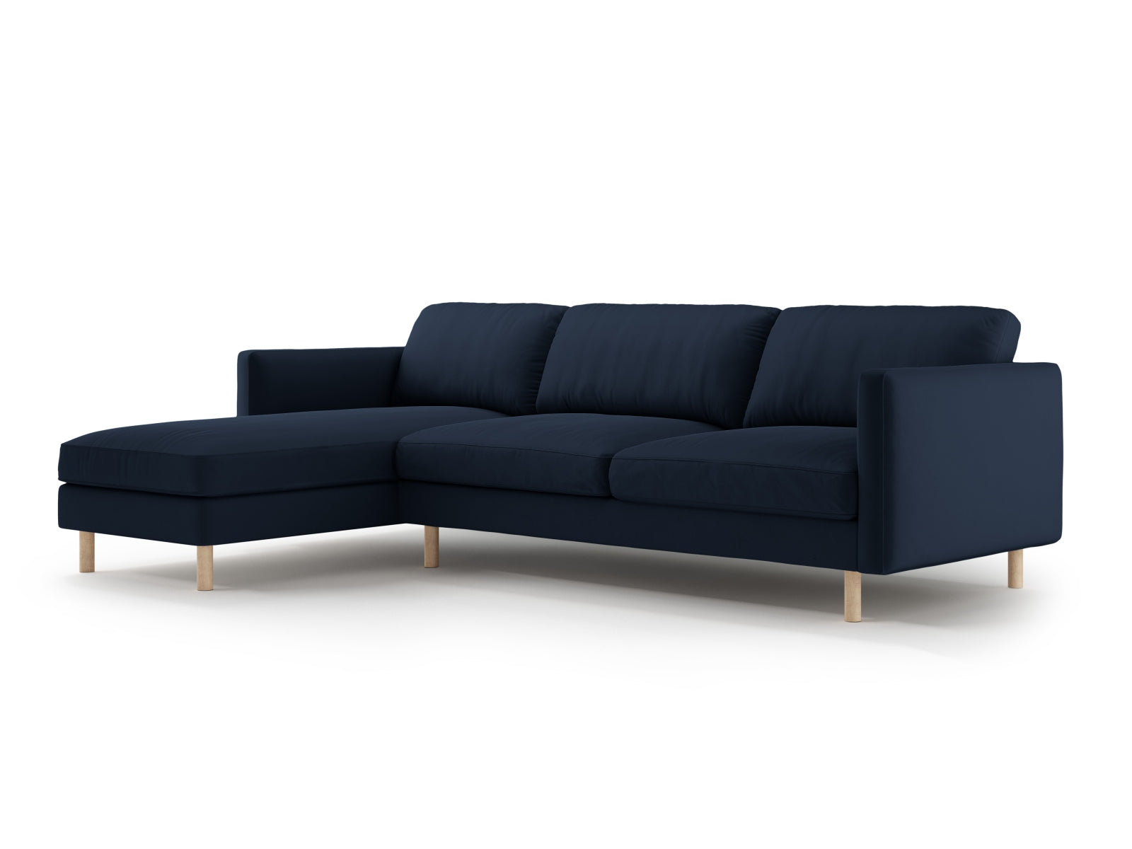 Elegantes Eden Velour Ecksofa in Dunkelblau, linksseitig, 4-Sitzer von Micadoni, ideal für stilvolle Wohnräume.