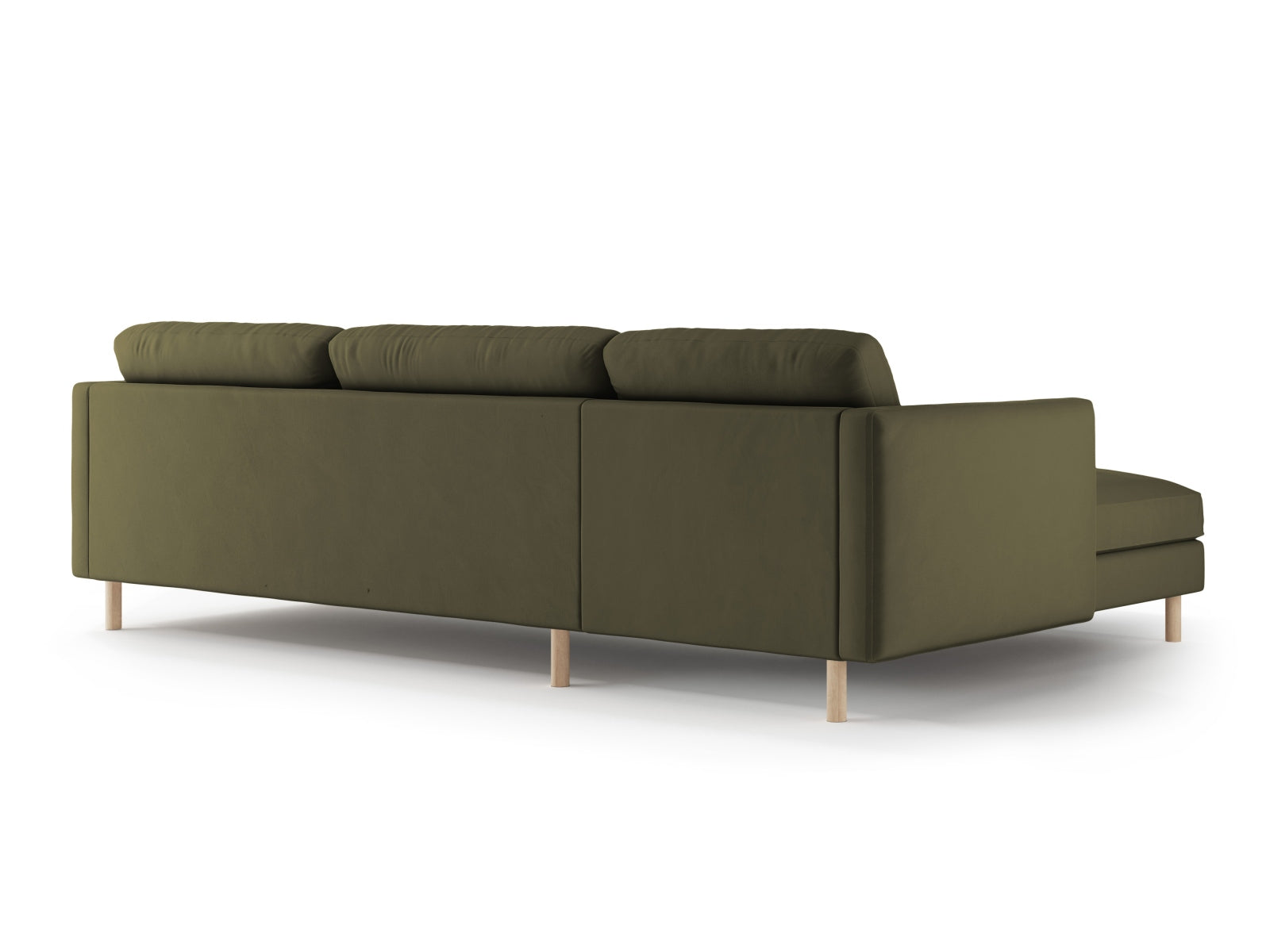 Modernes Eden Velour Ecksofa in Moss Green Melange, linksseitig, bietet Platz für 4 Personen und verleiht jedem Raum eine elegante Note.