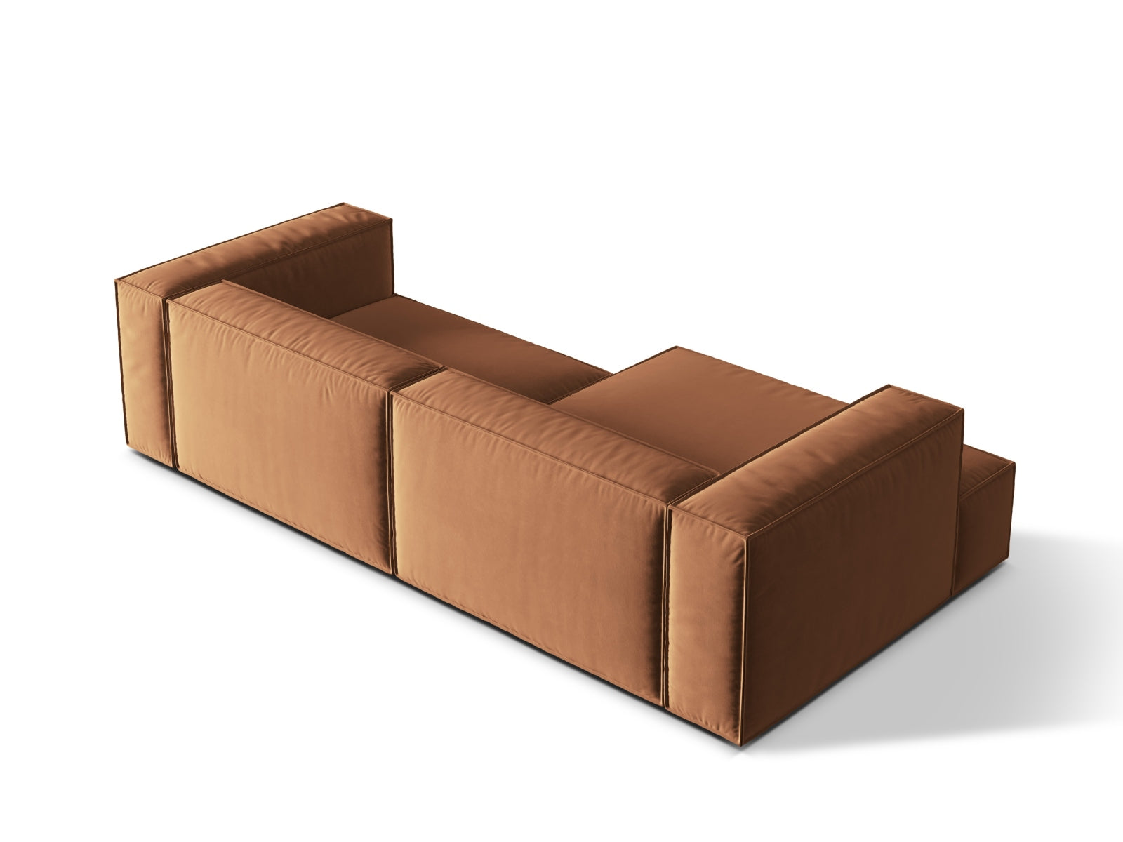 Elegantes, modulares Ecksofa Nuria in warmem Honey-Paris, ideal für stilvolle Wohnräume und entspannte Stunden mit Freunden.
