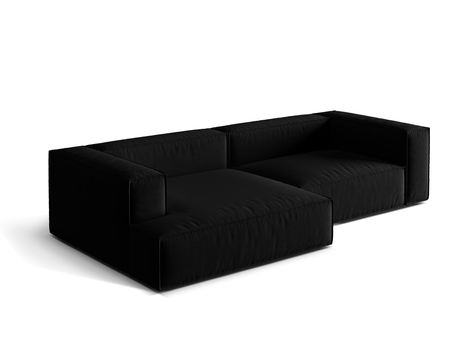 Modulares Nuria Velour Ecksofa in edlem Schwarz, linksseitig, 4-Sitzer von Micadoni, perfekt für moderne und elegante Wohnumgebungen.