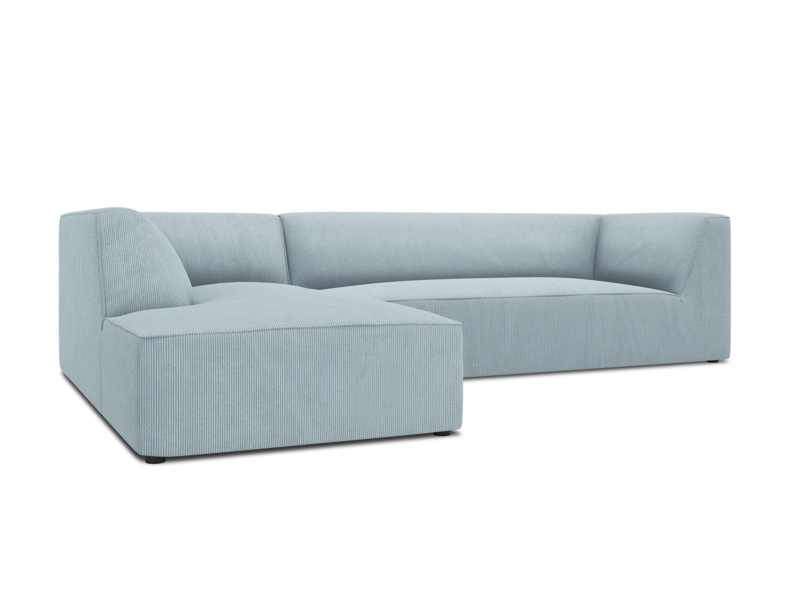 Elegantes, modulares Ecksofa in sanftem Blau, linksseitig, bietet Platz für 4 Personen und vereint Komfort mit modernem Design.