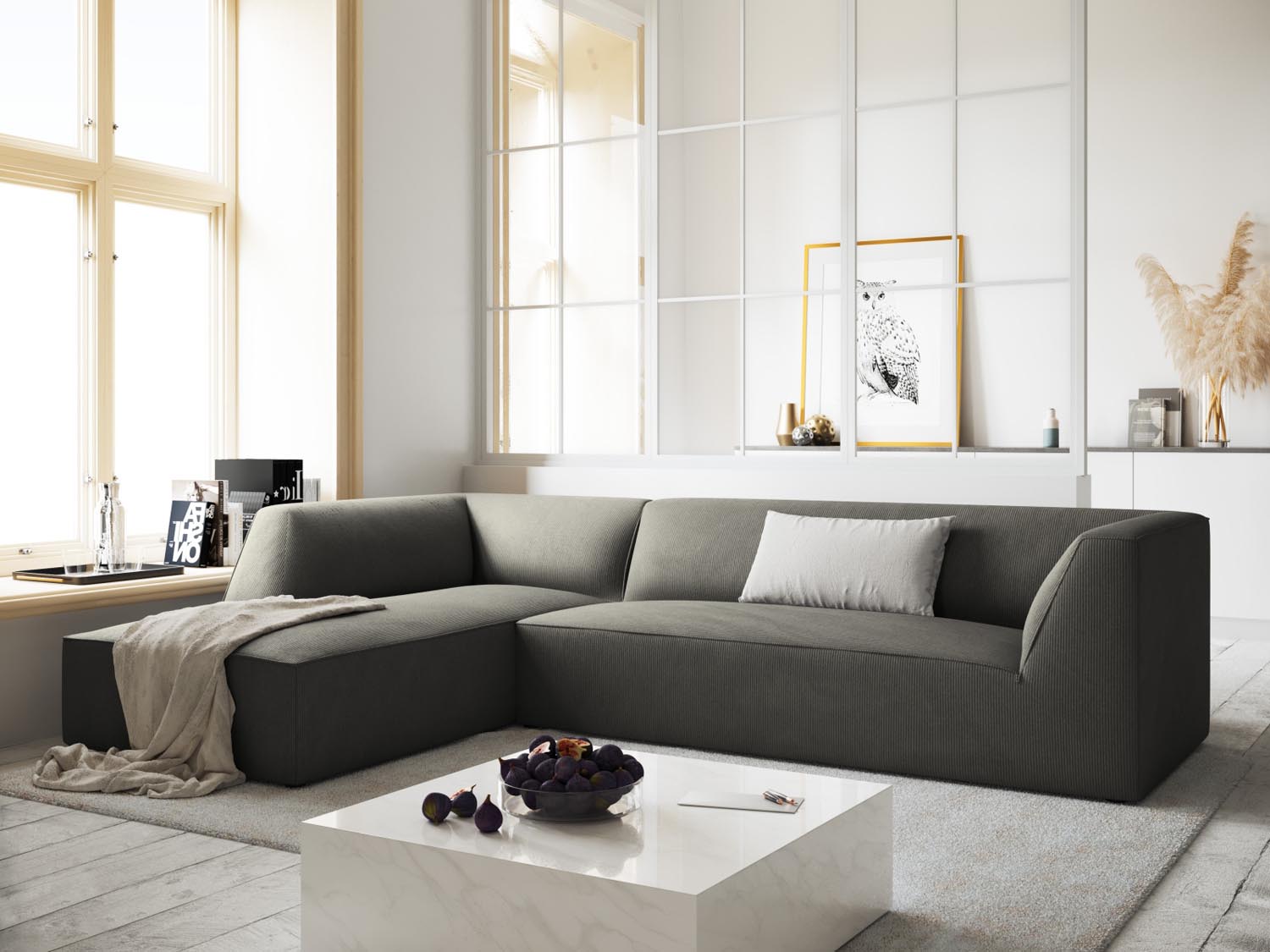 Stylisches Ruby Ecksofa in Hellgrau, ideal für moderne Wohnräume. Komfortables 4-Sitzer Design von Micadoni, perfekt für entspannte Abende.