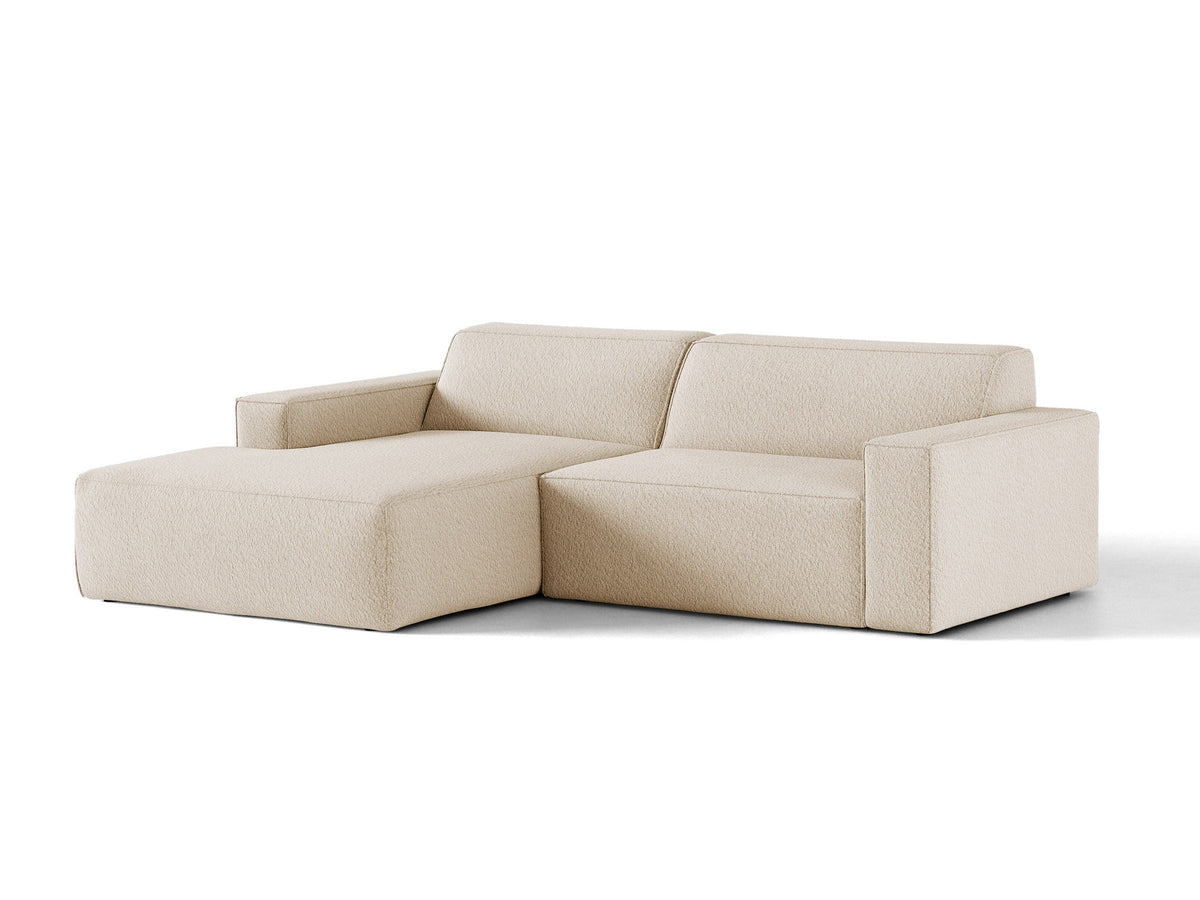 Modulares Ecksofa links Jodie mit Meridienne, Stoffbezug und schwarzen Beinen