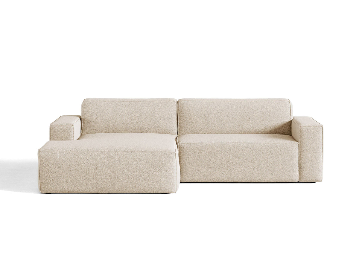 Modulares Ecksofa links Jodie mit Meridienne, Stoffbezug und schwarzen Beinen