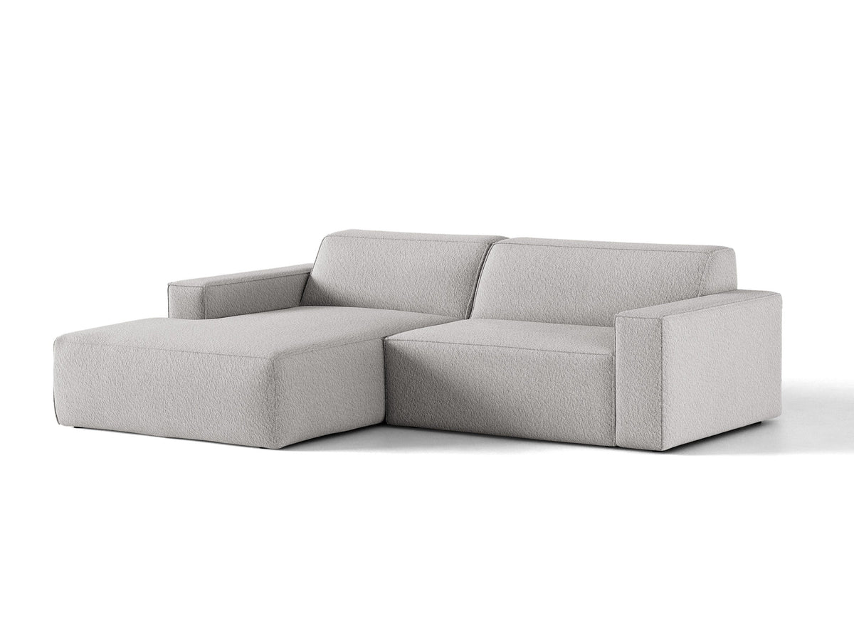 Modulares Ecksofa links Jodie mit Meridienne, Stoffbezug und schwarzen Beinen