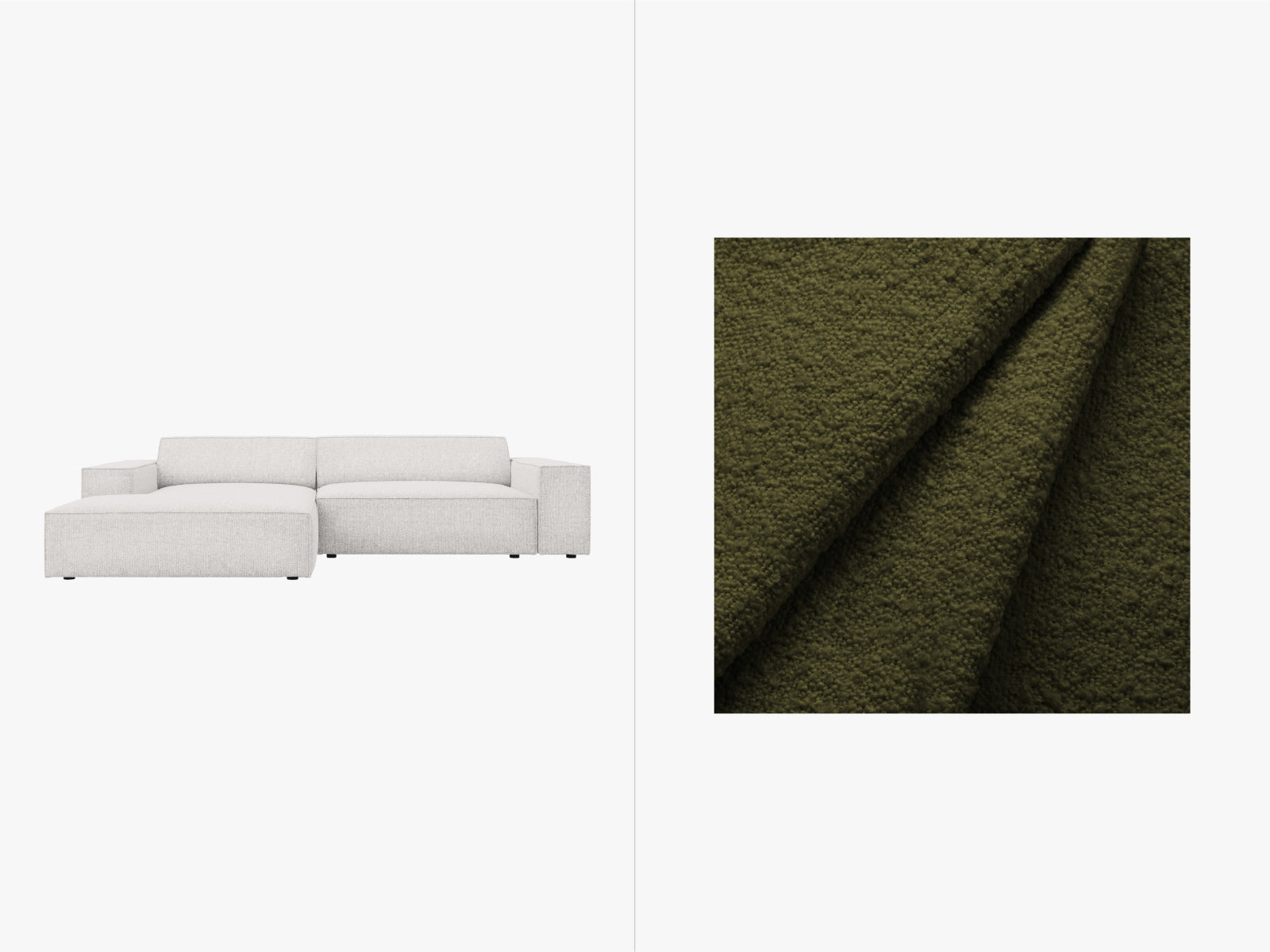 Jodie Boucle modulares Ecksofa links 3 Sitzer in Dark Olive Green präsentiert im Onlineshop von KAQTU Design AG. Ecksofa links ist von Micadoni