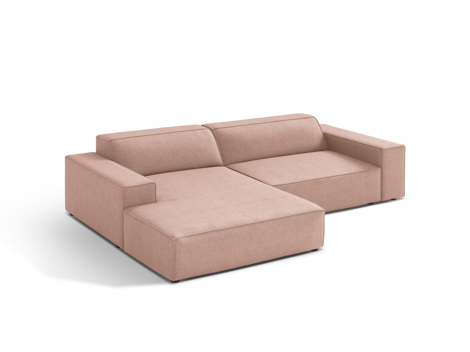Elegantes Jodie Boucle Ecksofa links in sanftem Powder Pink, ideal für stilvolle Wohnräume. Modulares Design von Micadoni.
