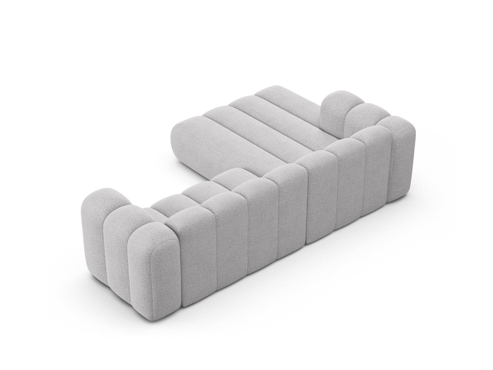 Elegantes, graues Ecksofa Lupine Boucle links für 4 Personen, ideal für stilvolle Wohnräume, erhältlich bei Micadoni.