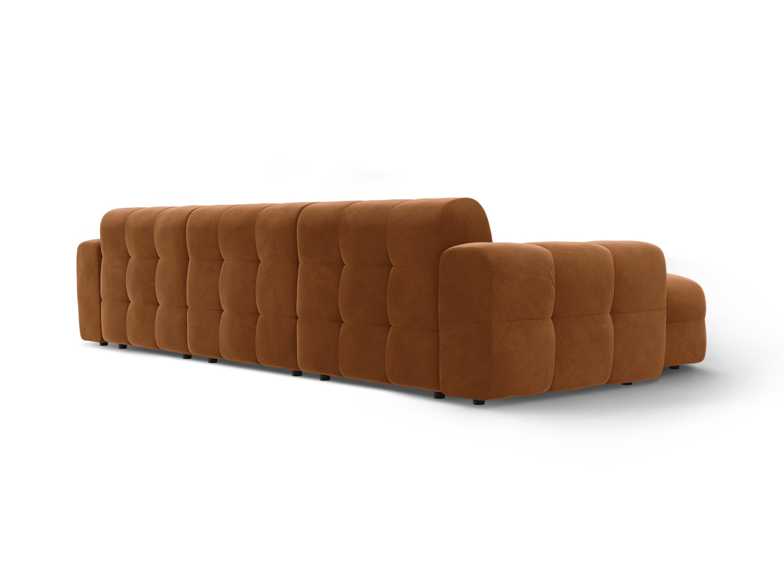 Elegantes Kendal Velour Ecksofa in sanftem Camel, 5-Sitzer, linksseitig, ideal für einladende und stilvolle Wohnräume von Micadoni.