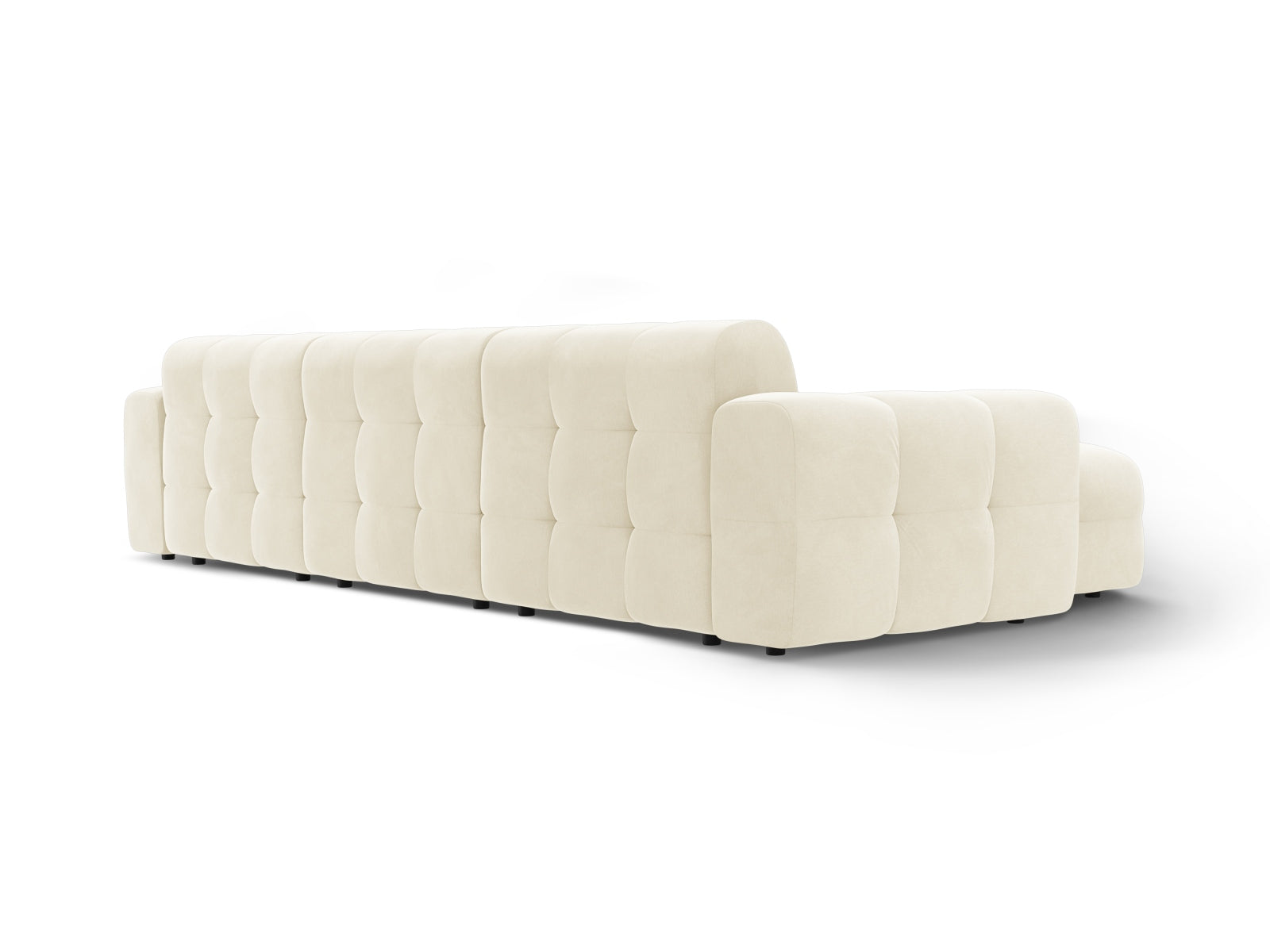 Elegantes Kendal Velour Ecksofa in sanftem Ivory, 5-Sitzer, linksseitig, ideal für stilvolle Wohnräume von Micadoni.