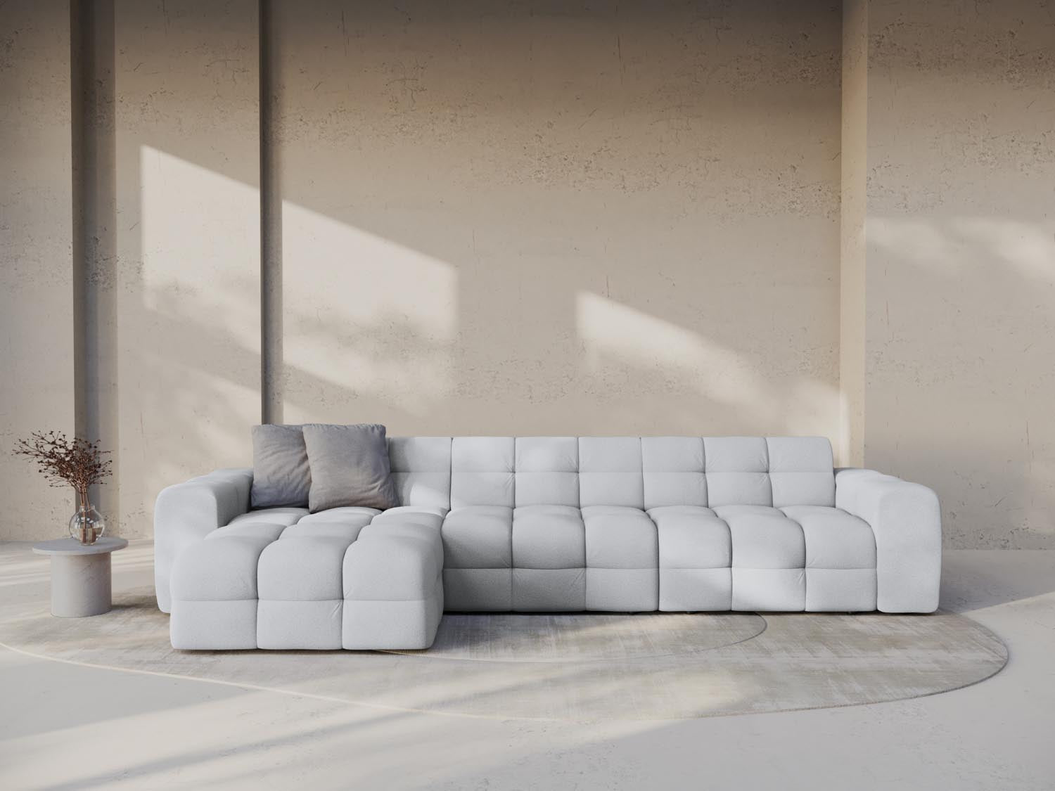 Stylisches Kendal Ecksofa links, 5-Sitzer in hellem Grau, ideal für moderne Wohnräume, präsentiert von Micadoni.