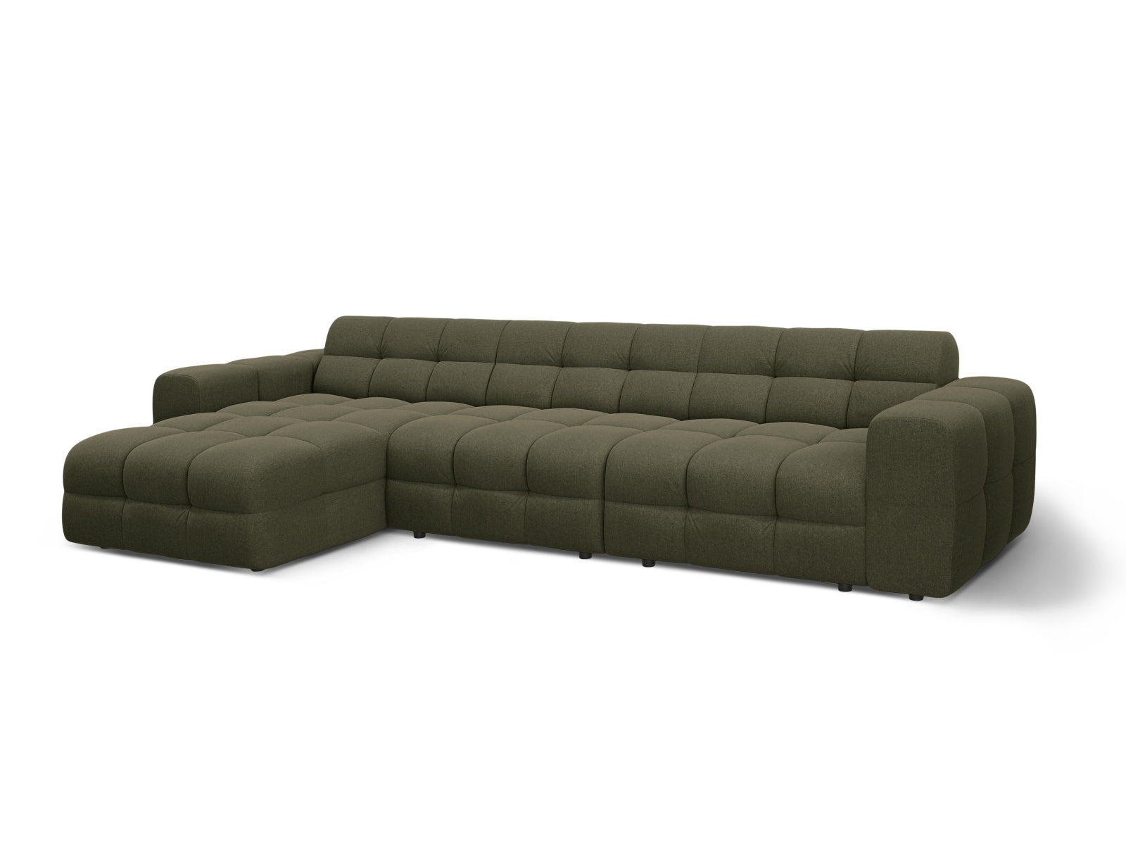 Modernes Kendal Ecksofa links in Amazon Green-Ottawa, perfekt für gemütliche Wohnzimmer. 5-Sitzer von Micadoni für höchsten Komfort.