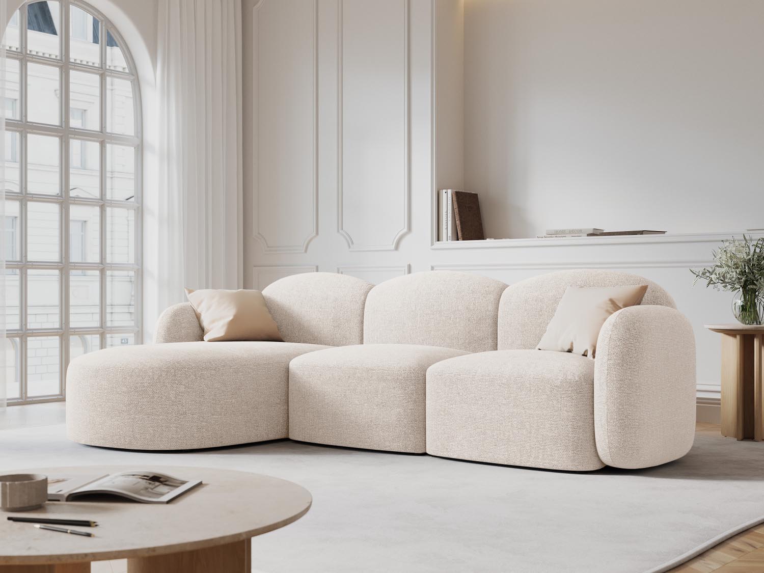 Entdecken Sie das elegante Blair Ecksofa links von Micadoni. Mit hochwertigem Velours und modernem Design ist es der ideale 4-Sitzer für Ihr Wohnzimmer.
