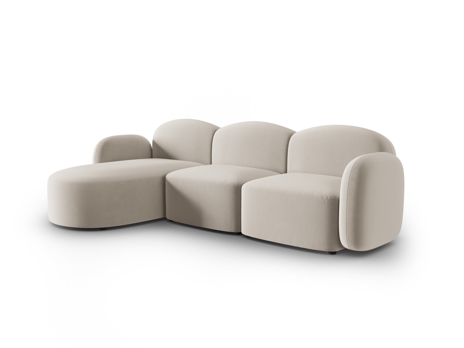Elegantes Blair Velour Ecksofa in Ecru-Casino, 4-Sitzer, linksseitig, stilvolles Design von Micadoni für Ihr Wohnzimmer.