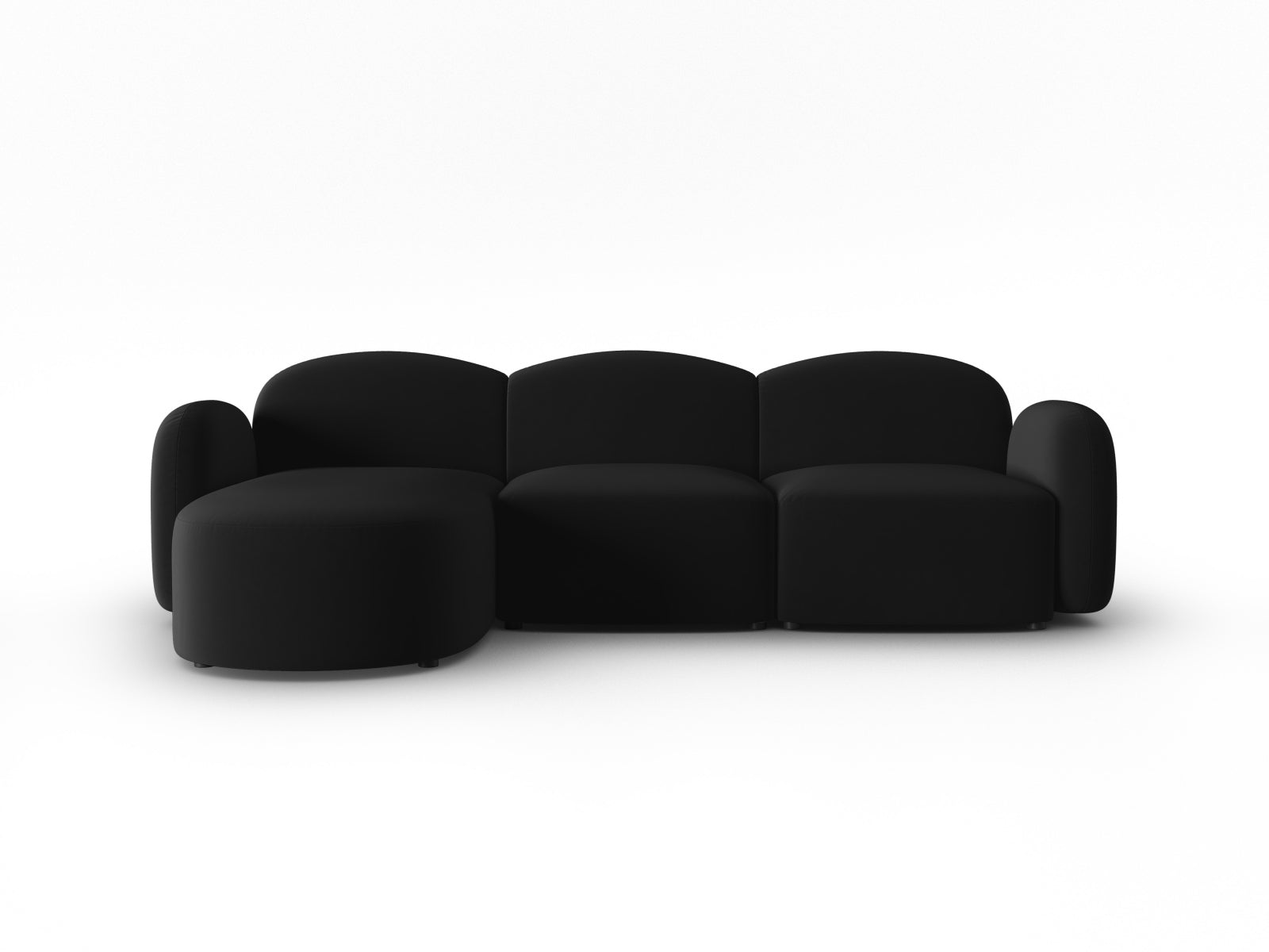 Stilvolles 4-Sitzer Ecksofa Blair in weichem Velours, perfekt für entspannte Stunden und zeitgemäße Einrichtung.