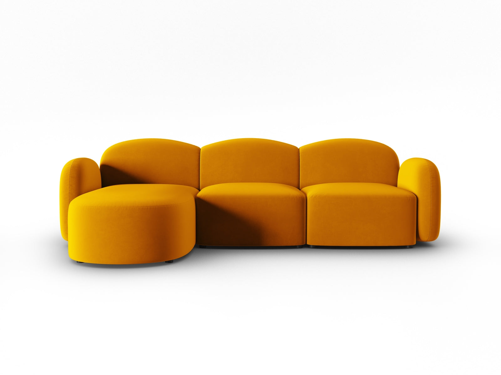 Elegantes linksseitiges Ecksofa Blair aus Velours, ideal für modernes Wohnen und gemütliche Abende mit Freunden und Familie.