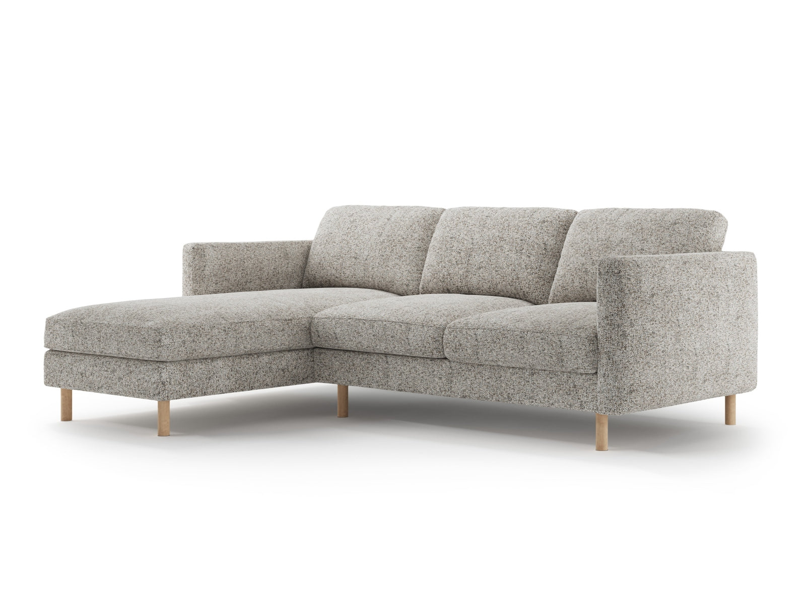 Beige Melange-Puente Eden Ecksofa links 3 Sitzer von Micadoni, stilvolles L-Sofa für modernes Wohnen, ideal für gemütliche Wohnzimmer.