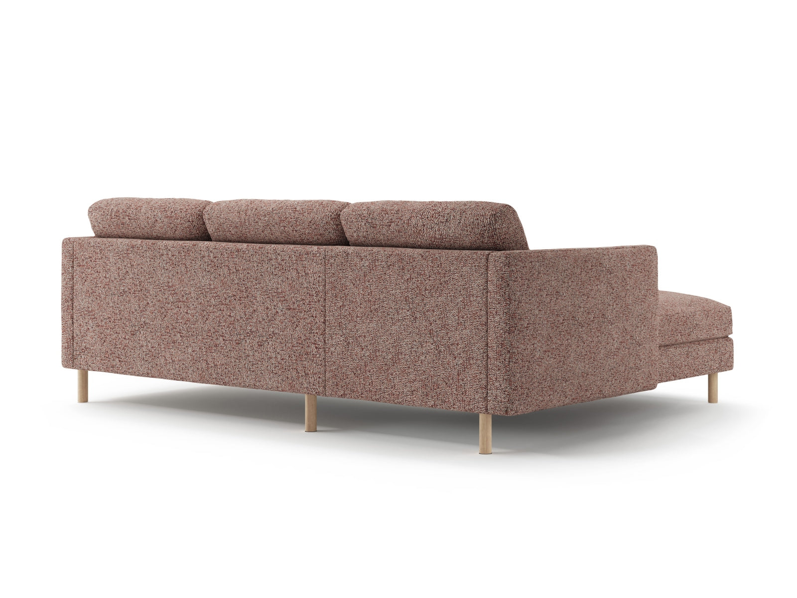 Elegantes Eden Ecksofa links, 3-Sitzer in sanftem Pink Melange, perfekt für stilvolle und einladende Wohnbereiche.
