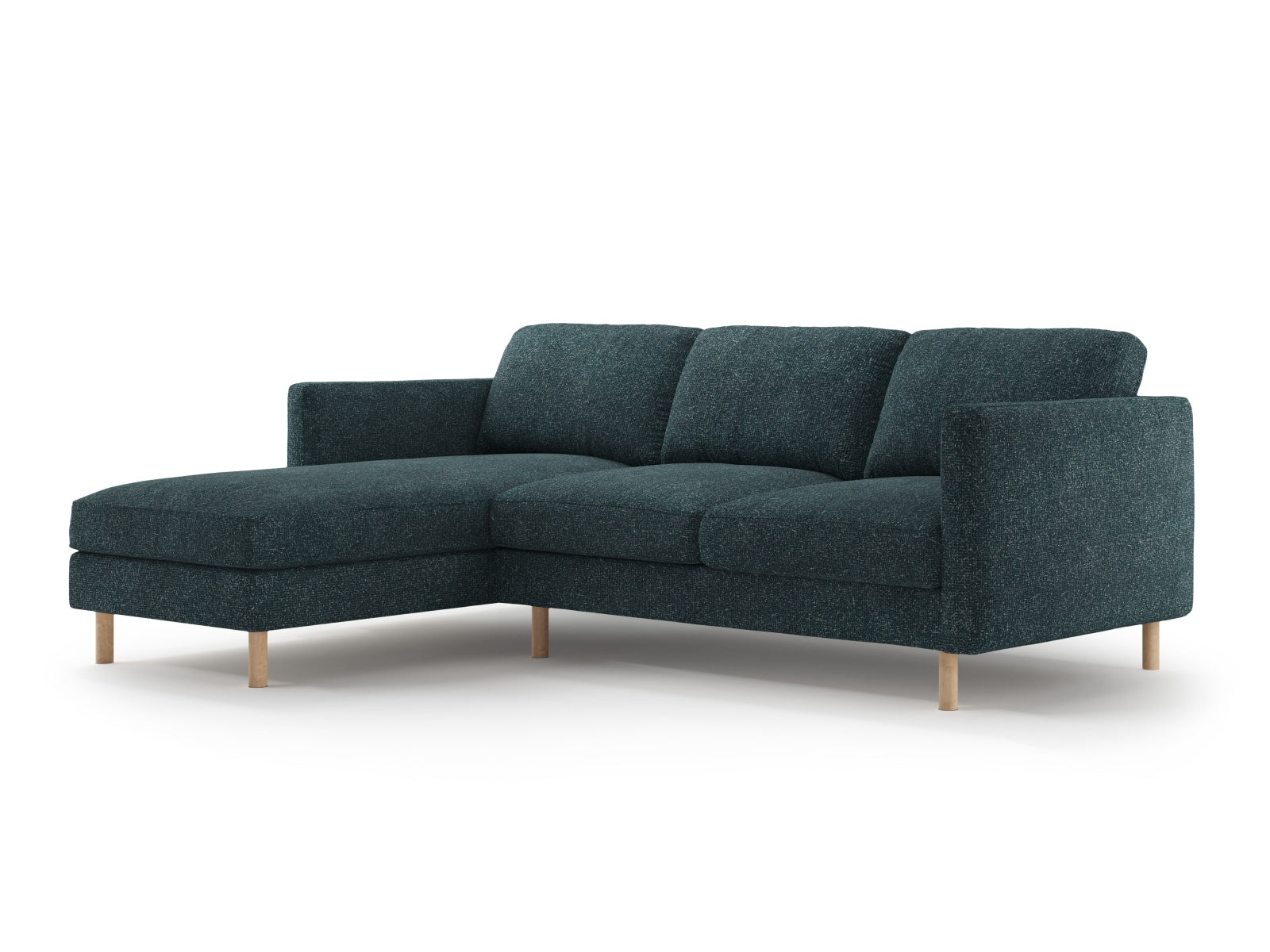 Elegantes Eden Ecksofa links in stilvollem Green Blue Melange, ideal für moderne Wohnräume. Hochwertige Verarbeitung von Micadoni.