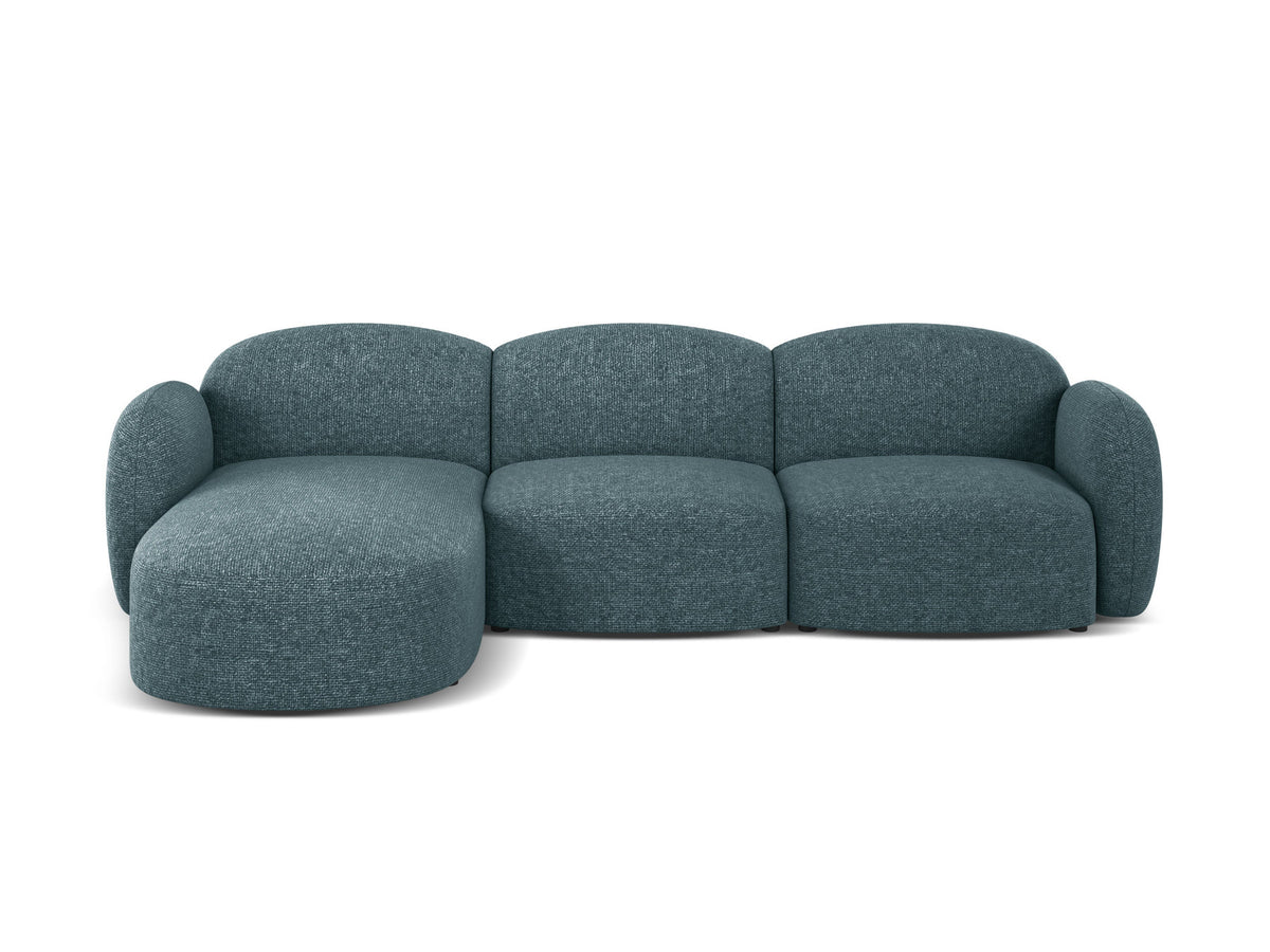 Blair Ecksofa links 4-Sitzer von Micadoni, L-Form, Bezug aus Eden-Chenillestoff in Dark Beige, Massivholzrahmen, schwarze Kunststoffbeine