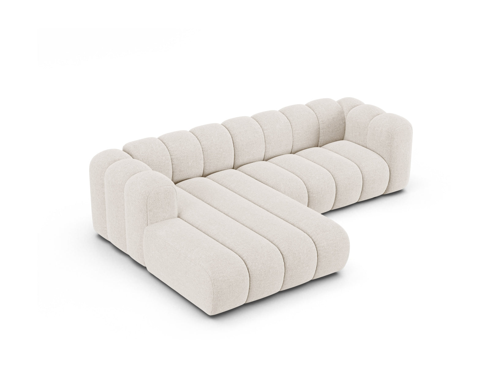 Modernes, flexibles 4-Sitzer Ecksofa links in sanftem Beige von Micadoni, perfekt für entspannte Stunden und stilvolle Einrichtung.