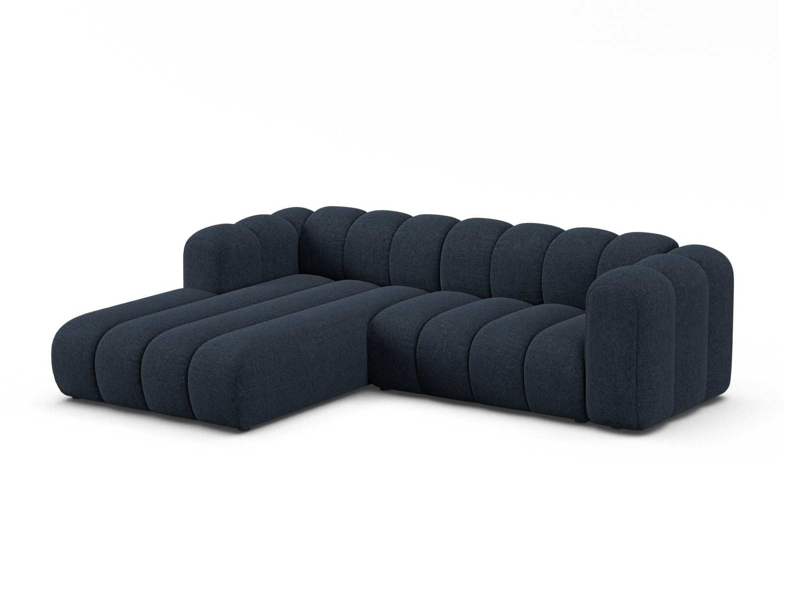 Elegantes, modulares Ecksofa links in Navy Blue-Eden von Micadoni, ideal für stilvolle Wohnräume und gemütliche Abende.