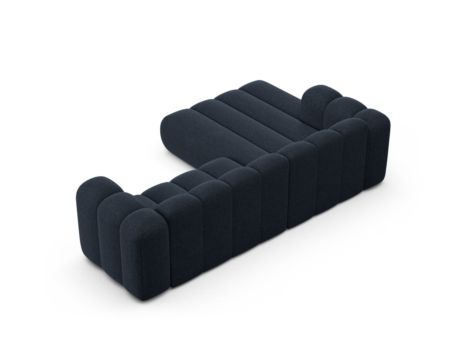 Elegantes, modulares 4-Sitzer Ecksofa links in tiefem Navy Blue von Micadoni, ideal für gemütliche Abende und modernes Wohndesign.