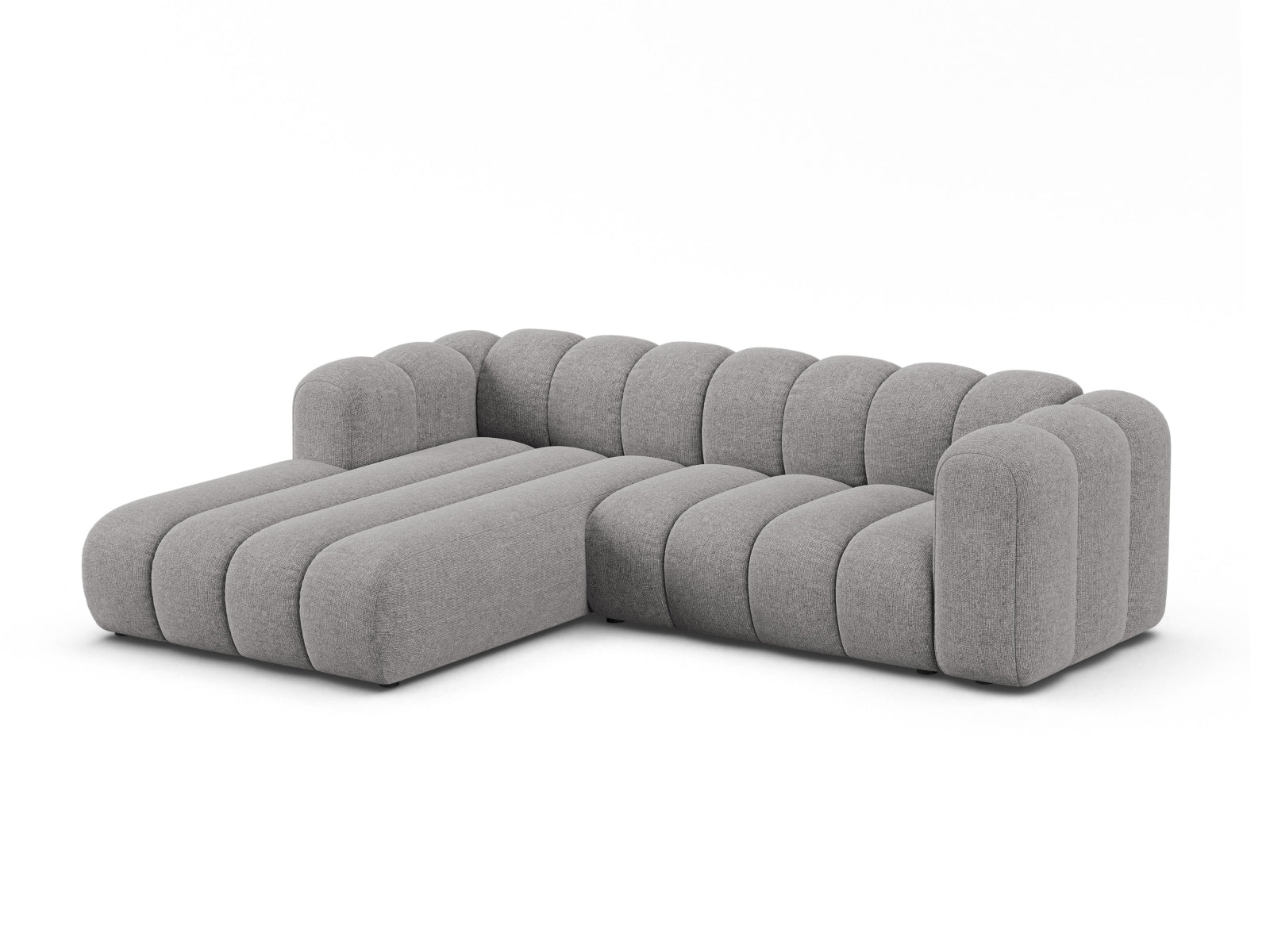 Stylisches, modulares Ecksofa links in hellem Grau von Micadoni, ideal für moderne Wohnräume und gemütliche Abende.