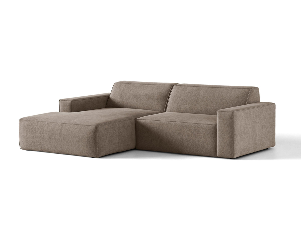 Modulares Ecksofa links Jodie mit Meridienne, Stoffbezug und schwarzen Beinen