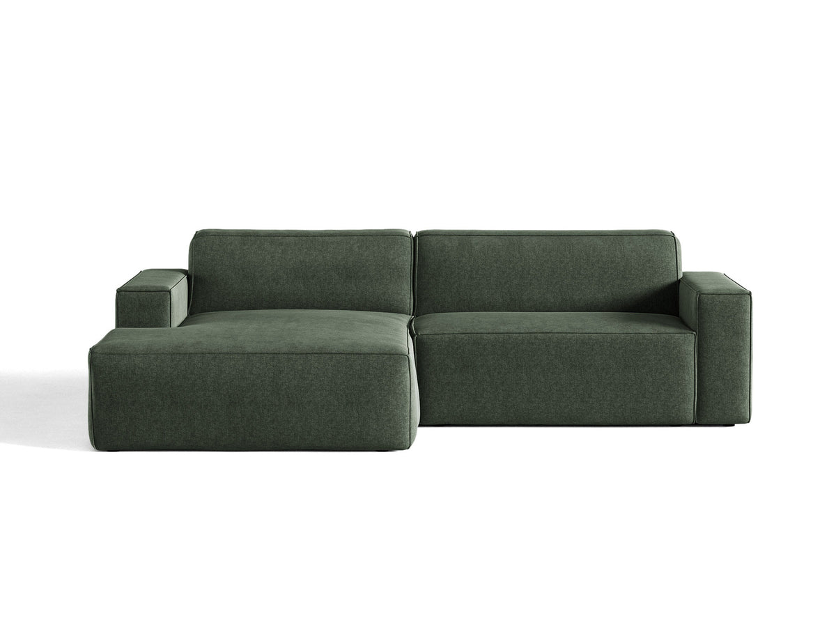 Modulares Ecksofa links Jodie mit Meridienne, Stoffbezug und schwarzen Beinen