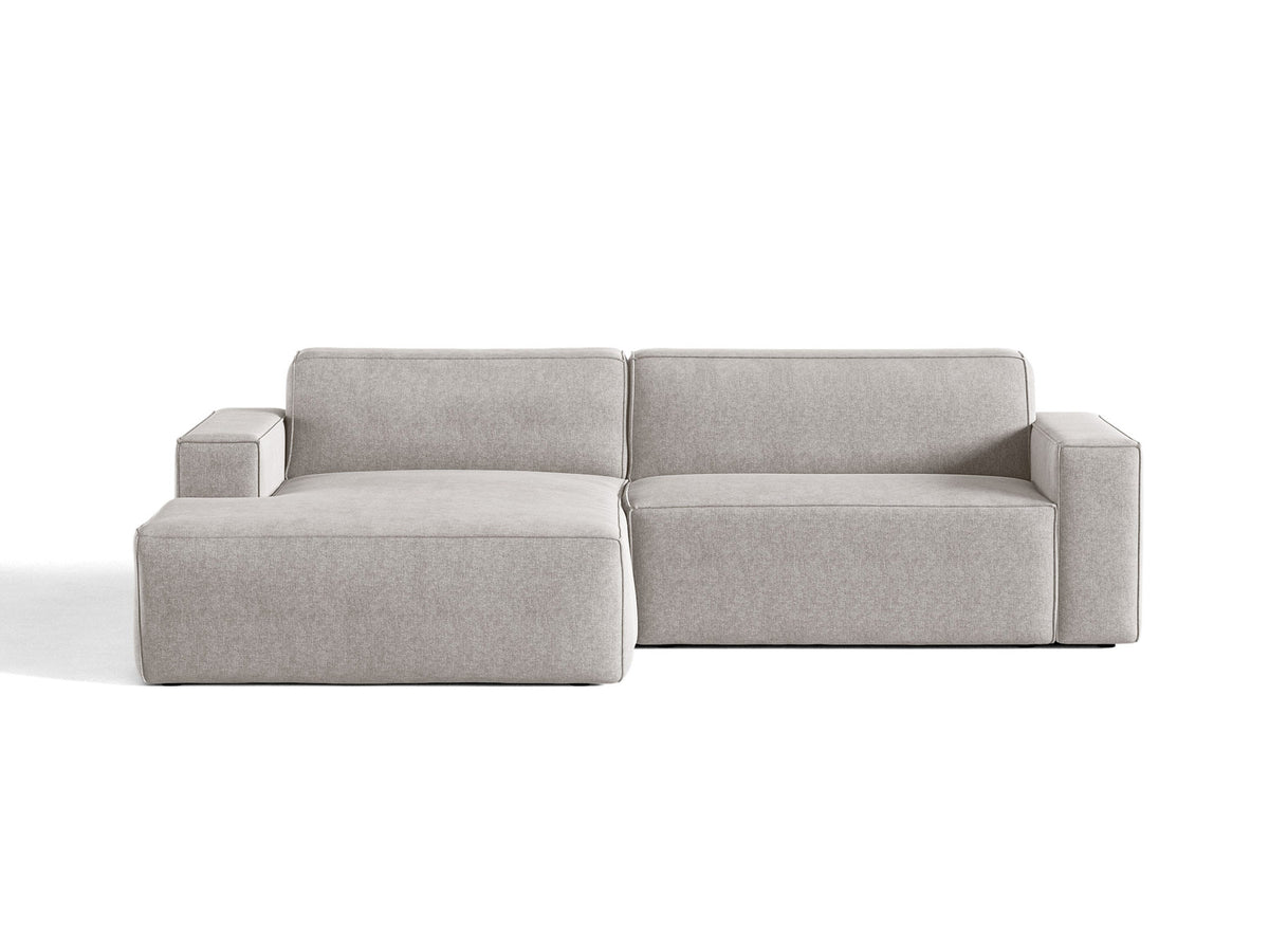 Modulares Ecksofa links Jodie mit Meridienne, Stoffbezug und schwarzen Beinen