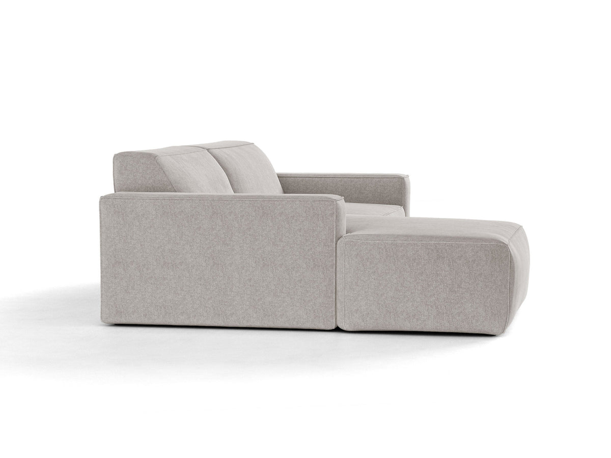 Modulares Ecksofa links Jodie mit Meridienne, Stoffbezug und schwarzen Beinen
