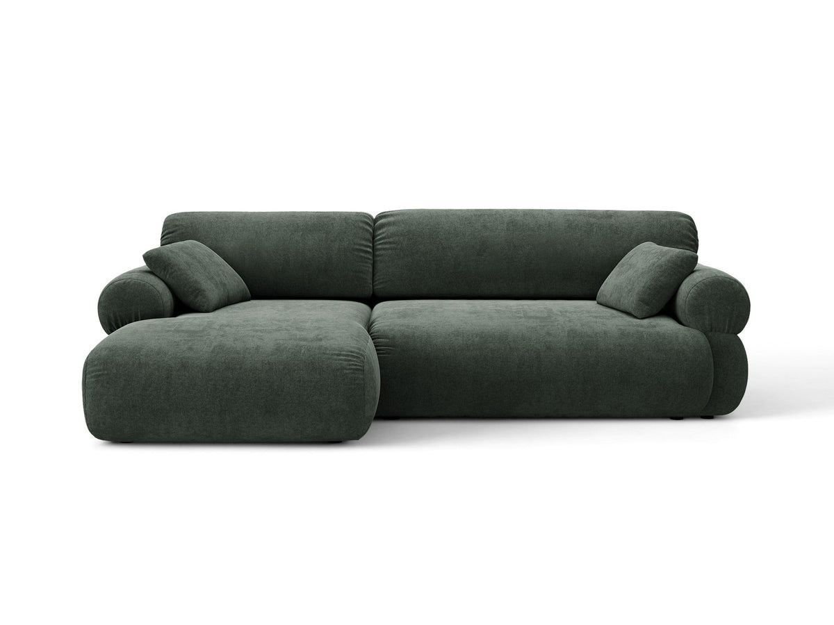 Beiges L-Sofa Ophelia von Micadoni mit Liberty-Stoffbezug, schwarzen Kunststoffbeinen und tiefer Sitzfläche, Ausrichtung links, in modernem Wohnraum.