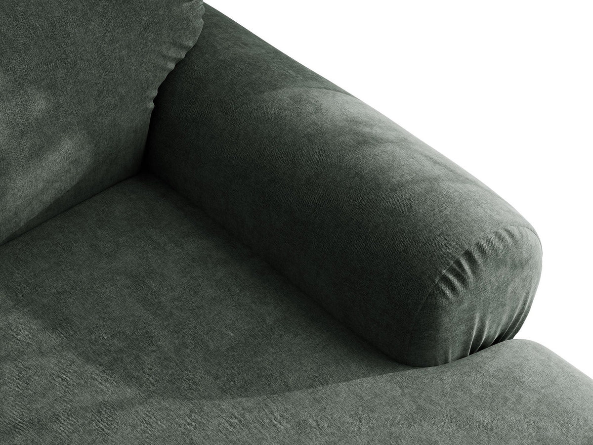 Beiges L-Sofa Ophelia von Micadoni mit Liberty-Stoffbezug, schwarzen Kunststoffbeinen und tiefer Sitzfläche, Ausrichtung links, in modernem Wohnraum.