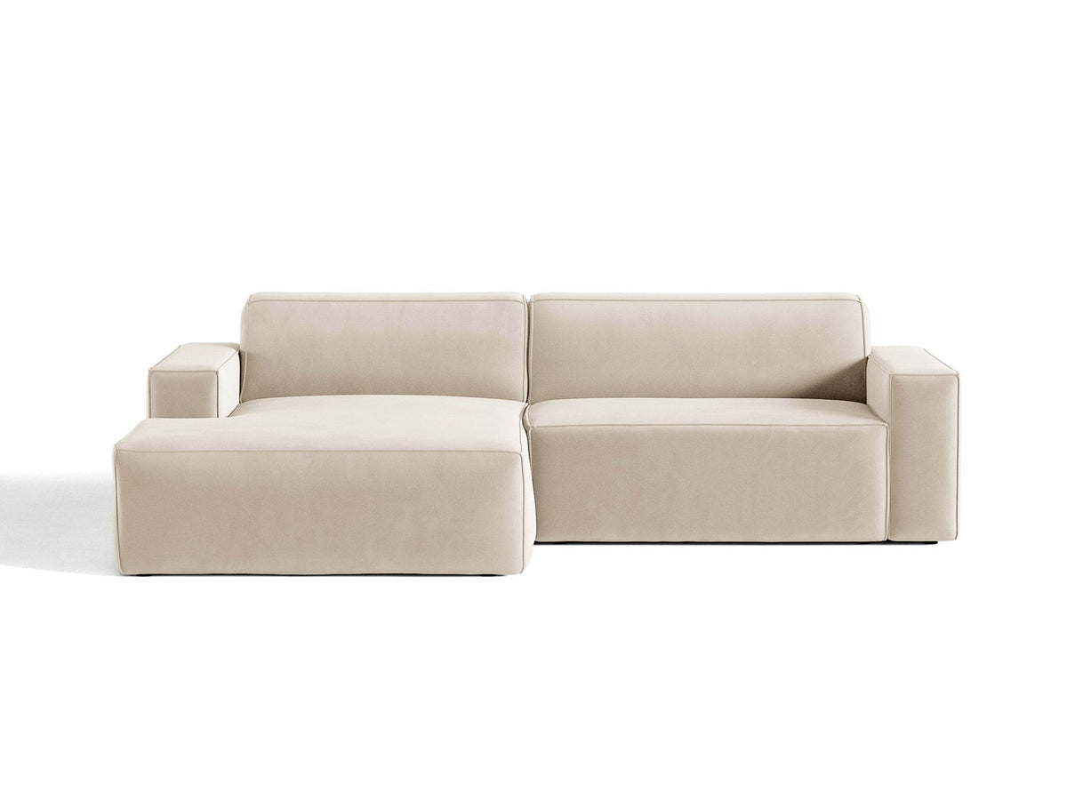 Modulares Ecksofa links Jodie mit Meridienne, Stoffbezug und schwarzen Beinen
